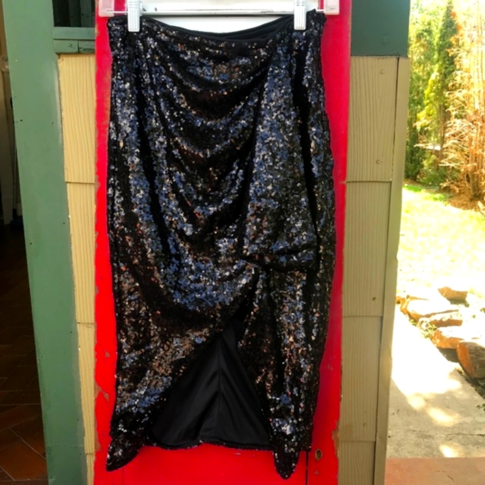 Dance & Marvel Skirts Ruched Sequin Midi Skirt
